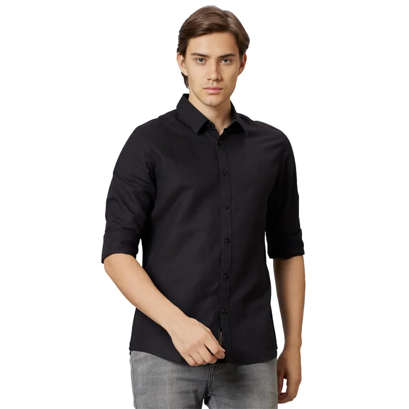 Being Human Slim Fit Men Collared Shirts-Black