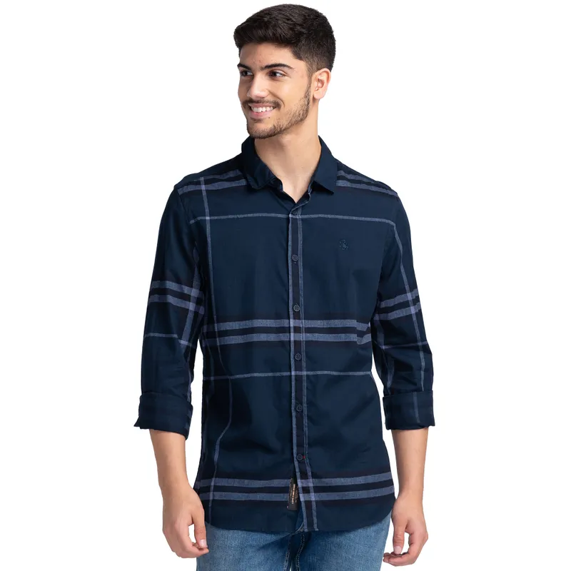 Light Blue Slim Fit Regular Collar Men's Shirt by Being Human Clothing