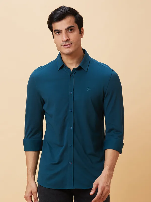 Being Human Men Slim Fit Shirts-Deep Teal