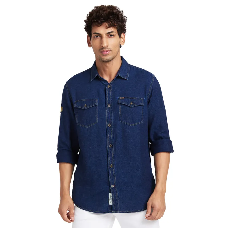 Blue Slim Fit Regular Collar Men's Shirt by Being Human Clothing main image 0