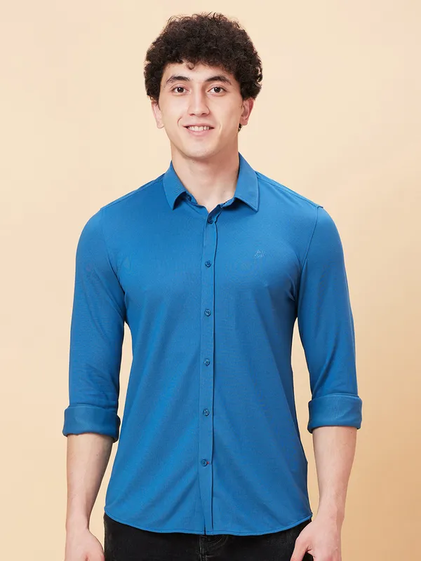 Being Human Men Slim Fit Shirts-Deep Ocean