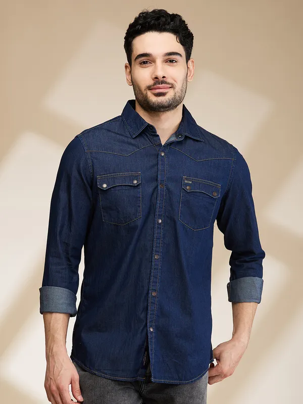 Being Human Mens-Top Shirts Dark Blue
