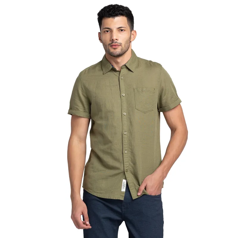 Black Slim Straight Fit Regular Collar Long Sleeves Men's Shirt by Being Human Clothing main image 1