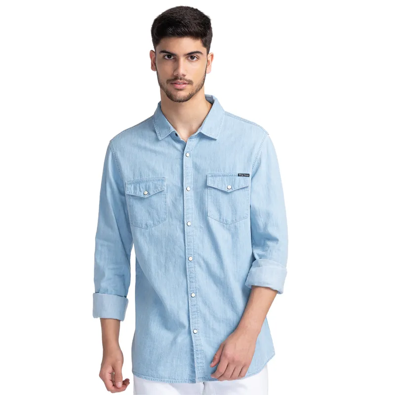 Black Slim Fit Regular Collar Men's Shirt by Being Human Clothing main image 1