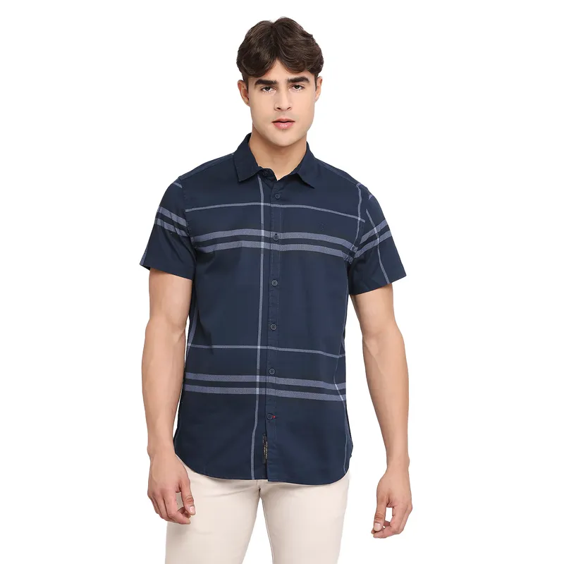 Blue Slim Fit Regular Collar Men's Shirt by Being Human Clothing