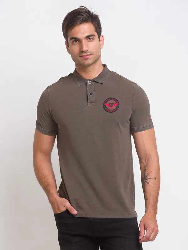 Being Human Slim Fit Men Polo Neck T-Shirts-Dark Olive