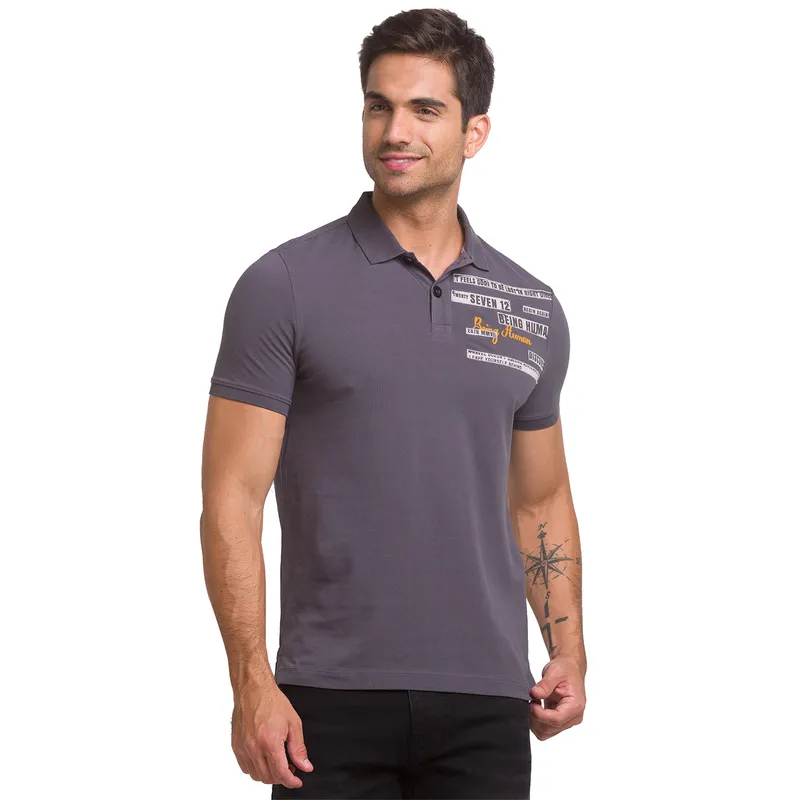 Being Human Slim Fit Men Polo Neck T Shirts Charcoal