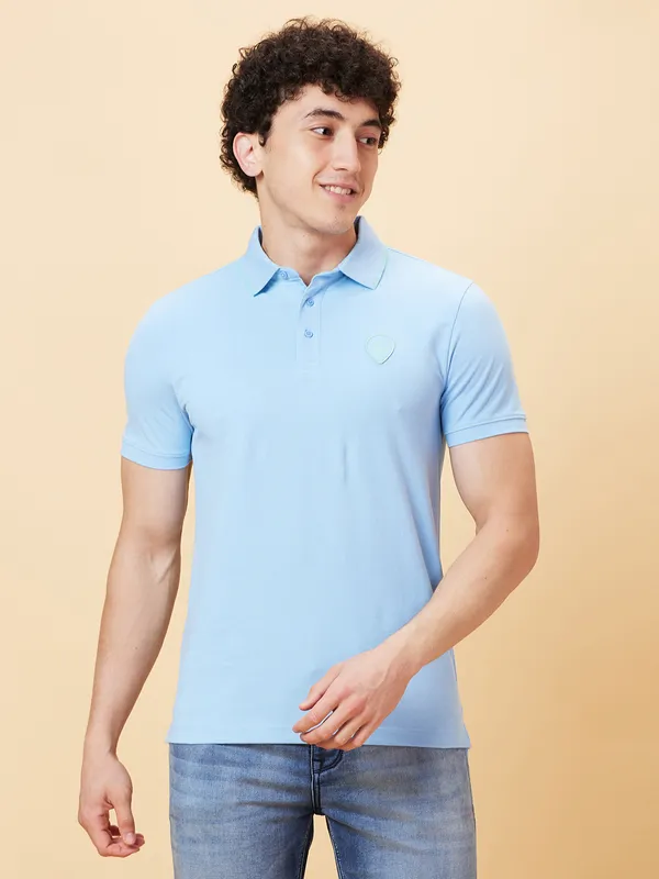 Being Human Men Regular Fit T-Shirts-Light Blue