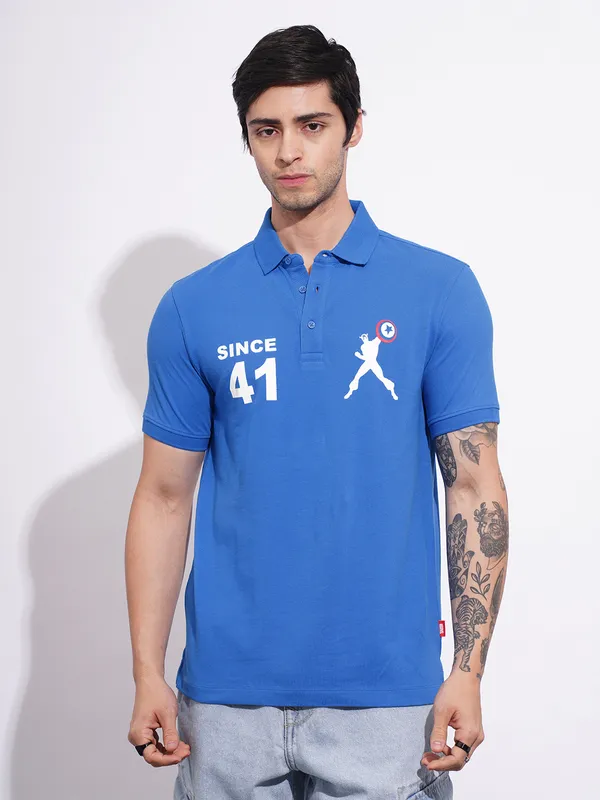 Being Human Men Blue Character Based Polo Neck T-Shirt