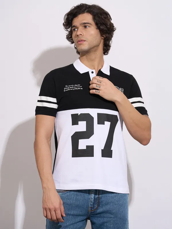 Being Human Men's Black Color-Block Half Sleeve Polo T-Shirt