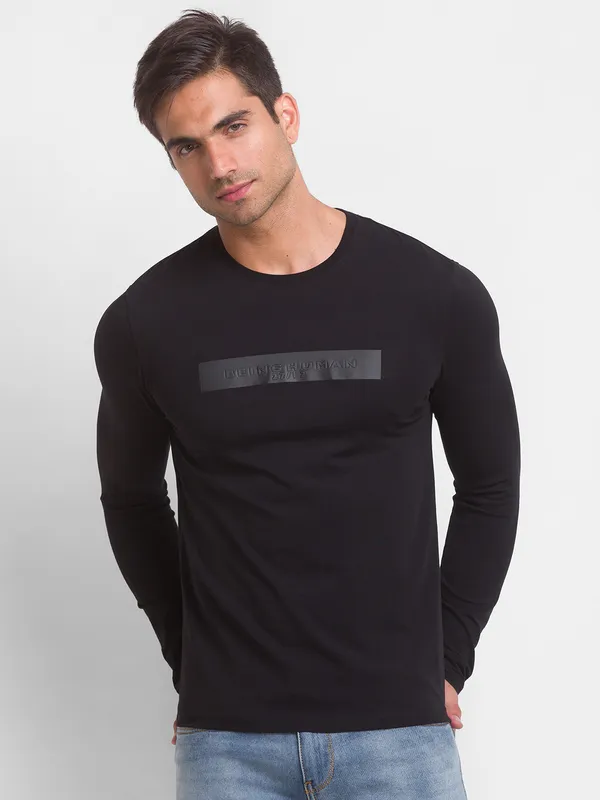Black Long Sleeve Crew Neck T Shirt Mens Being Human Slim Fit Men - Main Image