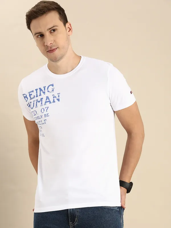 Being Human Regular Fit Men Crew Neck T Shirts White