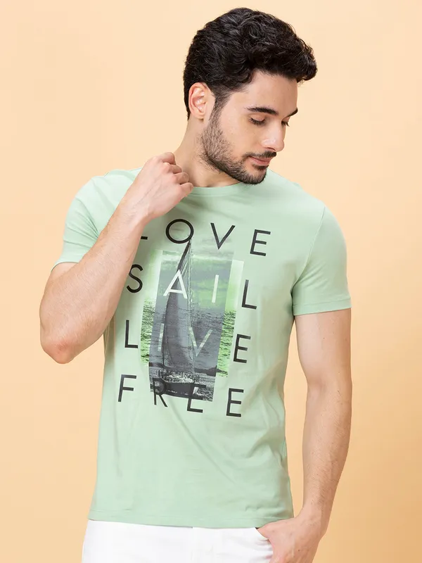 Being Human Men Slim Fit T-Shirts-Green Foam