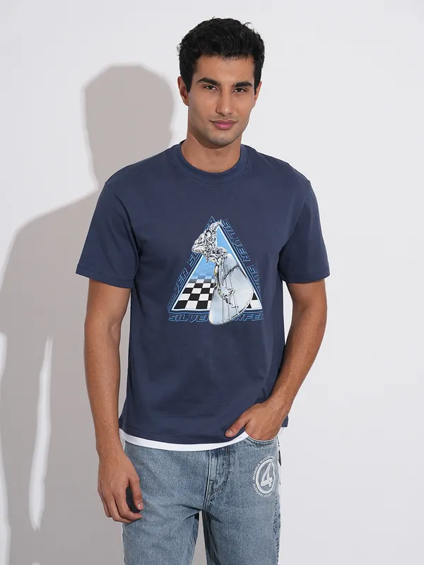 Fantastic Four Silver Surfer Printed Navy T-Shirt By Being Human