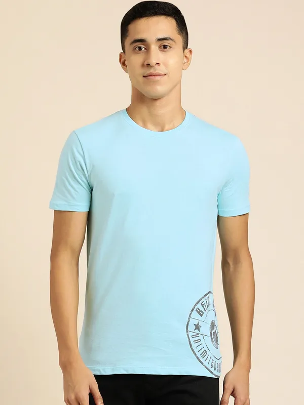 Being Human Regular Fit Men Crew Neck T-Shirts-Aqua