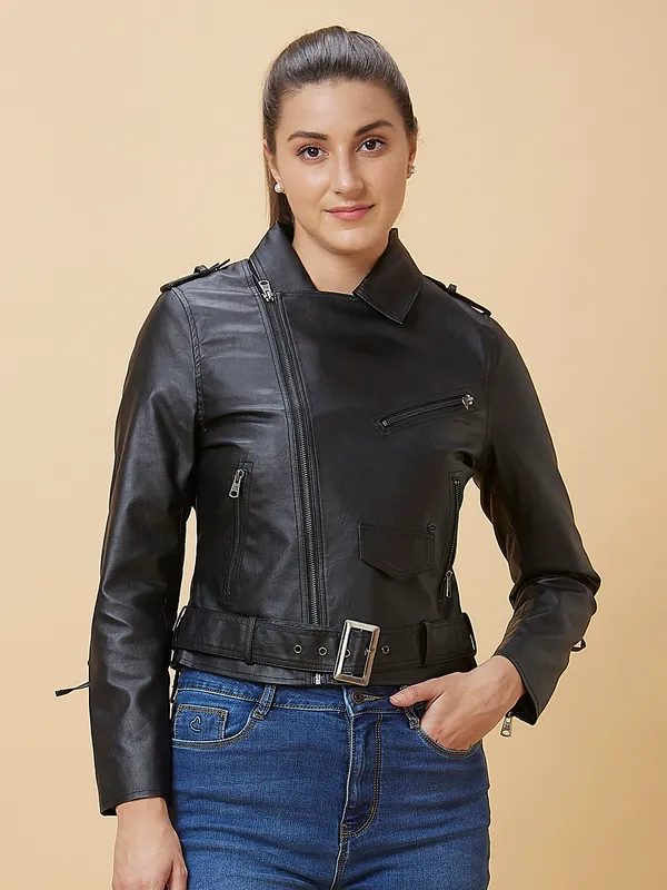 Being Human Women Biker Jacket Collar Neck Black
