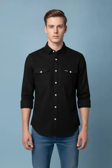 Men Casual Shirts (Black) - Black