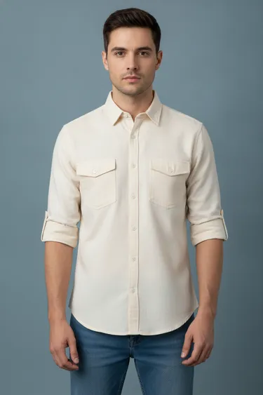 Men Casual Shirts (Cream) - Cream