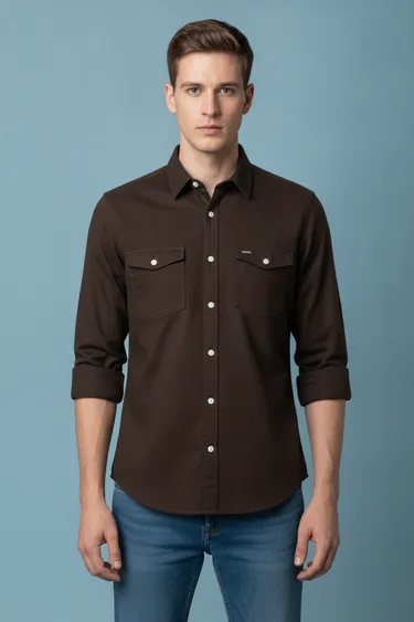 Men Casual Shirts (Dark Brown) - Dark Brown