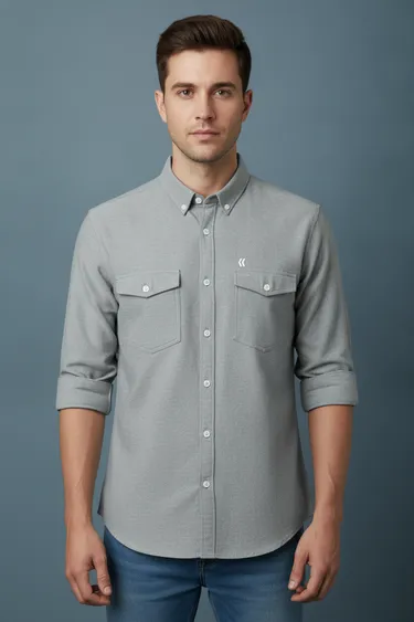 Men Casual Shirts (Light Grey) - Light Grey