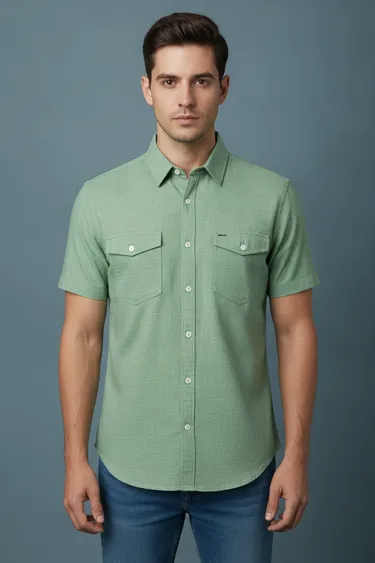 Men Casual Shirts (Light Pista) - Light Pista