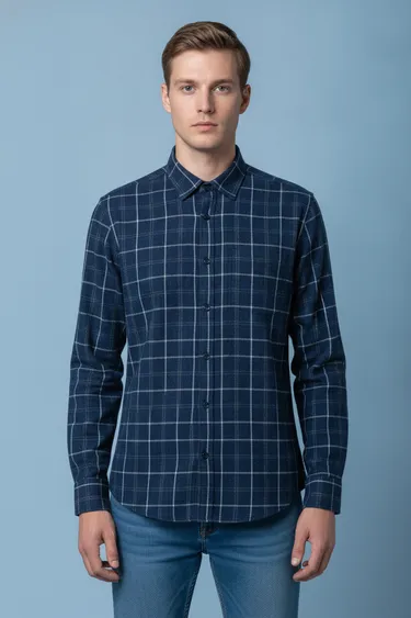 Men Semi Formal Shirt (Navy Blue) - Navy Blue