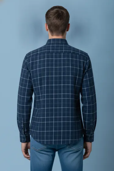 Men Semi Formal Shirt (Navy Blue) - Navy Blue