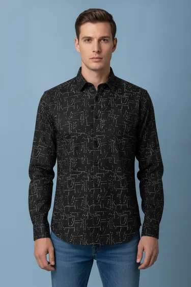 Men Semi Formal Shirt (Black) - Black