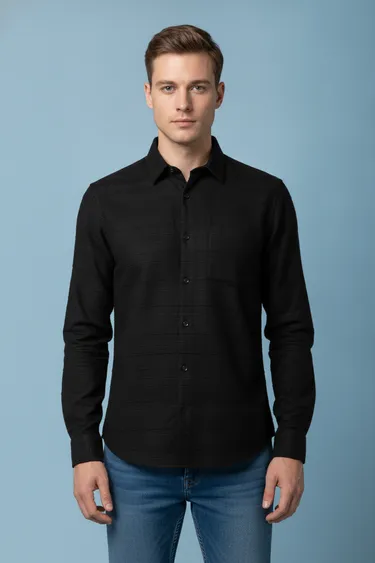 Men Semi Formal Shirt (Black) - Black
