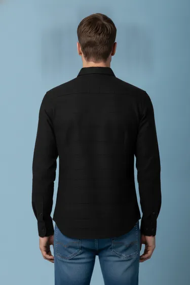 Men Semi Formal Shirt (Black) - Black