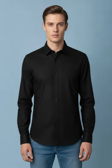 Men Semi Formal Shirt (Black) - Black