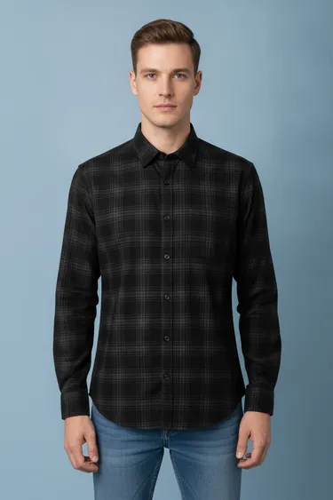 Men Semi Formal Shirt (Black) - Black