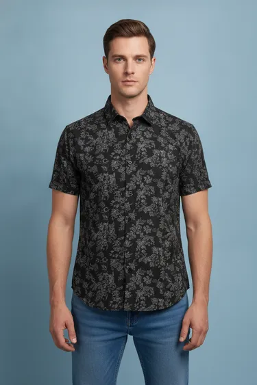 Men Semi Formal Shirt (Black) - Black