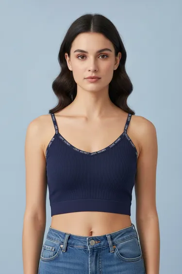 Women Bra (White) - Navy Blue