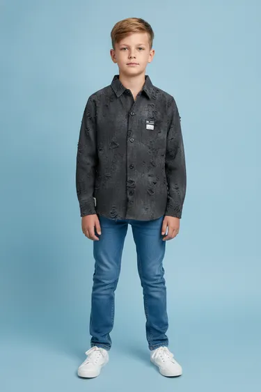 Kids Boy Casual Shirts (Dark Grey) - Dark Grey