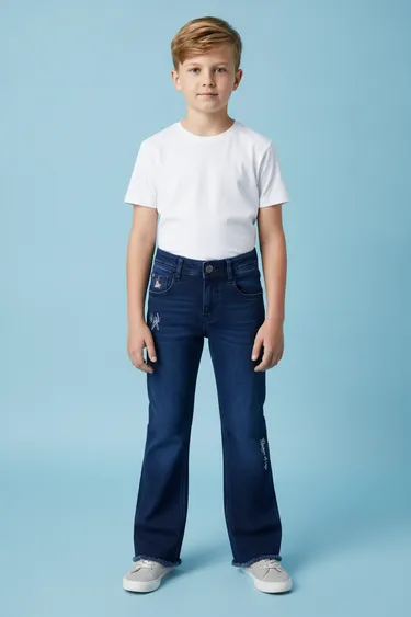 Kids Girls Jeans (Dark Blue) - Dark Blue