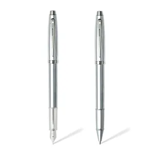 Sheaffer Gift Set 100 9306 Fountain Pen (M) and Rollerball Pen Brushed Chrome with Chrome Trims - Set of 2 Pens