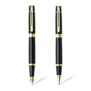 Sheaffer Gift Set 300 9325 Fountain Pen (M) and Rollerball Pen Glossy Black and Gold Trims - Set of 2 Pens