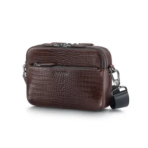Lapis Bard Mandeville Croc-Textured Crossbody Bag - Dark Brown
