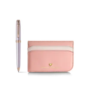 Sheaffer Emily in Paris Prelude Mini 9810 Pastel Pink Ballpoint Pen with Swarovski Crystal and Full-Grain Leather Credit Card Holder Gift Set