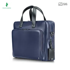 Lapis Bard Crossover Desert Bloom Cactus Leather 16-inch Briefcase Bag - Blue