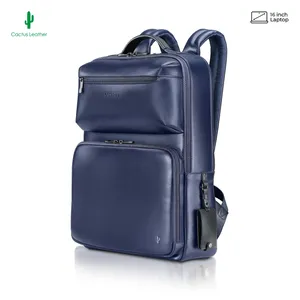 Lapis Bard Crossover Desert Bloom Cactus Leather 16-inch Backpack - Blue
