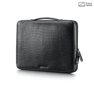 Lapis Bard Mandeville Noir 13-inch Croc-Textured Laptop Sleeve-Black