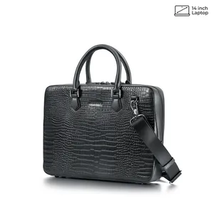 Lapis Bard Mandeville Noir 14-inch Croc-Textured Single Compartment Laptop Bag-Black