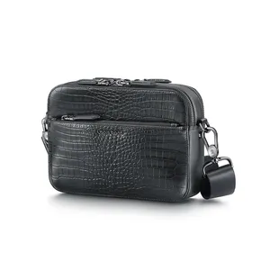 Lapis Bard Mandeville Noir Croc-Textured Crossbody Bag-Black