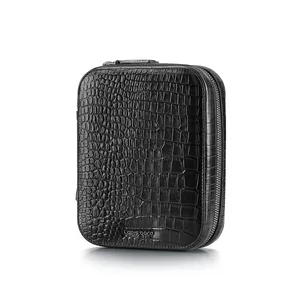 Lapis Bard Mandeville Noir Croc-Textured Watch Case with 4 Slots-Black