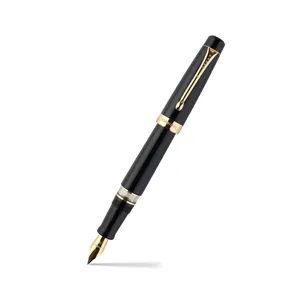 Kanwrite Heritage Solid Black Fountain Pen With Gold Trims - Broad
