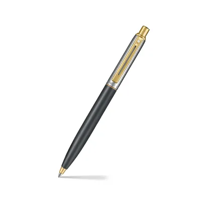Sheaffer Sentinel Metal 334 Matte Black Barrel and Brushed Chrome Cap Ballpoint Pen with Gold-Plated Trims