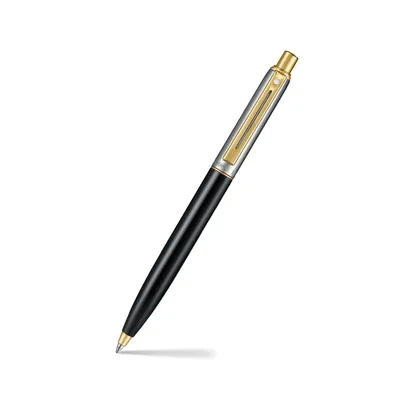Sheaffer Sentinel Metal 335 Glossy Black Barrel and Brushed Chrome Cap Ballpoint Pen with Gold-Plated Trims
