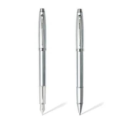 Sheaffer Gift Set 100 9306 Fountain Pen (M) and Rollerball Pen Brushed Chrome with Chrome Trims - Set of 2 Pens